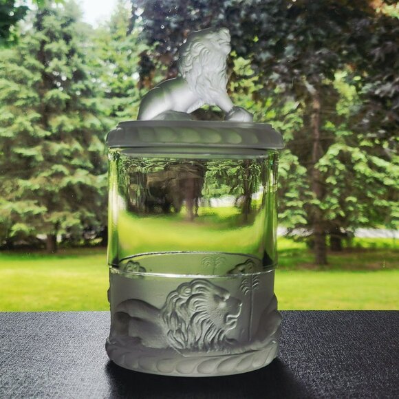 Antique EAPG Gillinder & Sons Lion Jar, Vintage Frosted Glass c. Late 1800s - Picture 1 of 10